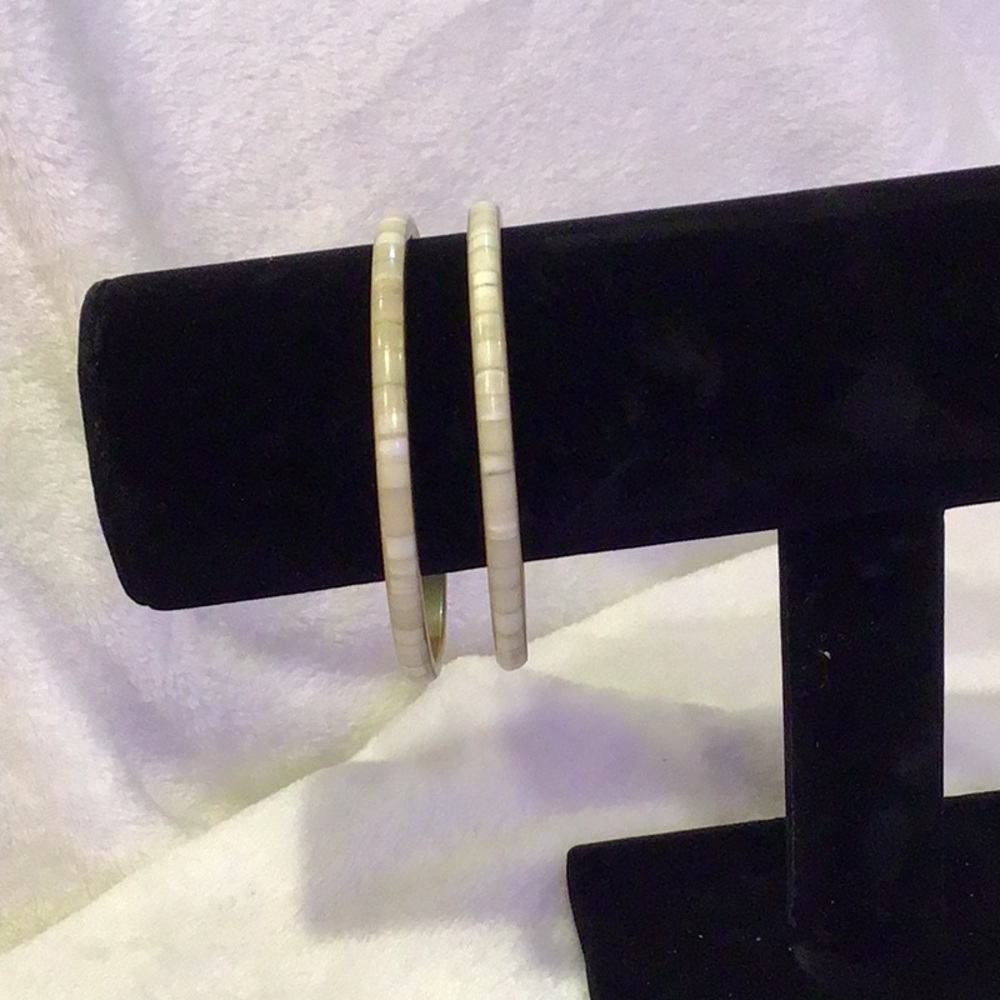Vintage bone and brass thin bangle set